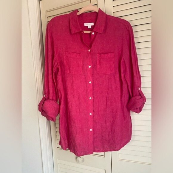 Charter Club Hot Pink Oversized Button-Up Linen Blouse Size S - Picture 1 of 4